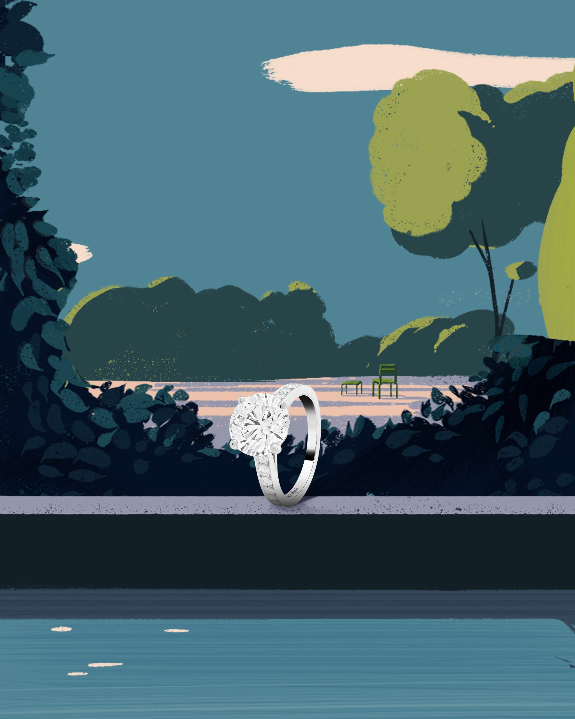 Bonheur solitaire, platinum, one round 1.00 ct DIF diamond. Bridal collection, Van Cleef & Arpels.