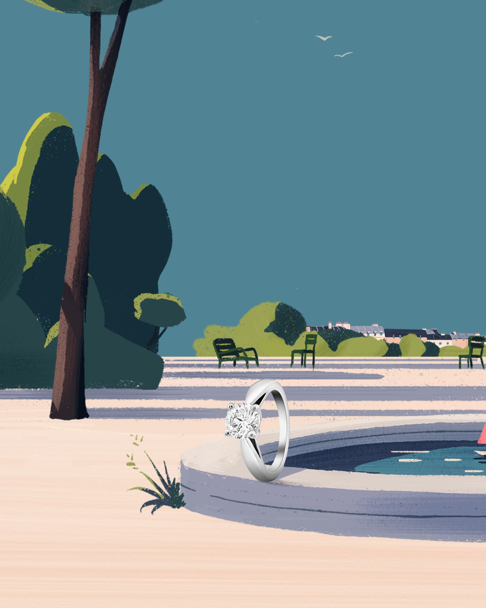 Bonheur solitaire, platinum, one round 1.00 ct DIF diamond. Bridal collection, Van Cleef & Arpels.