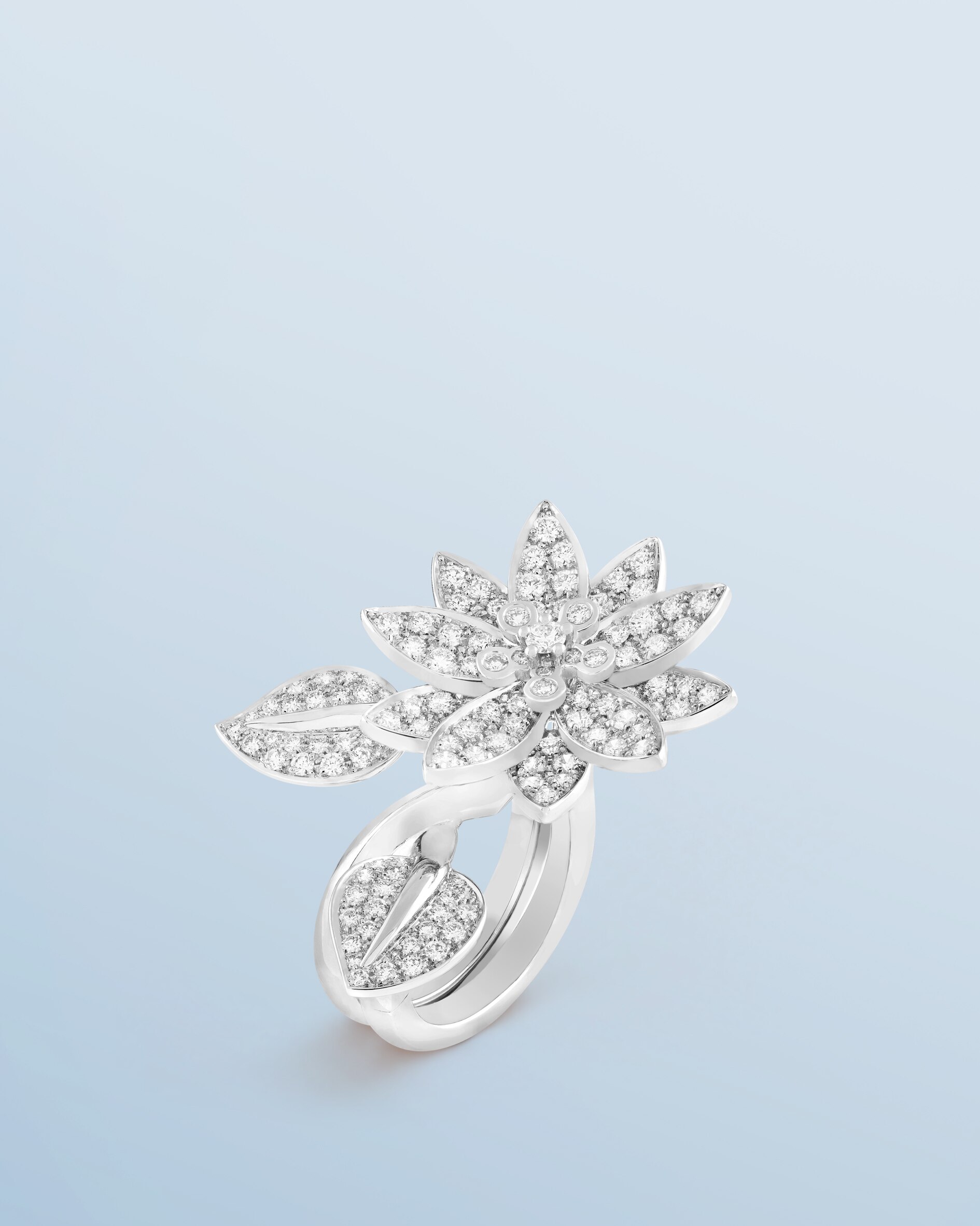 Lotus collection, ring, white gold and diamonds, cover, Van Cleef & Arpels